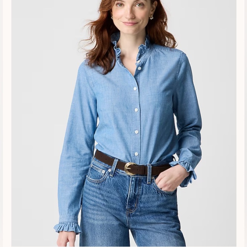 J.Crew Classic Ruffle Trim Chambray Shirt